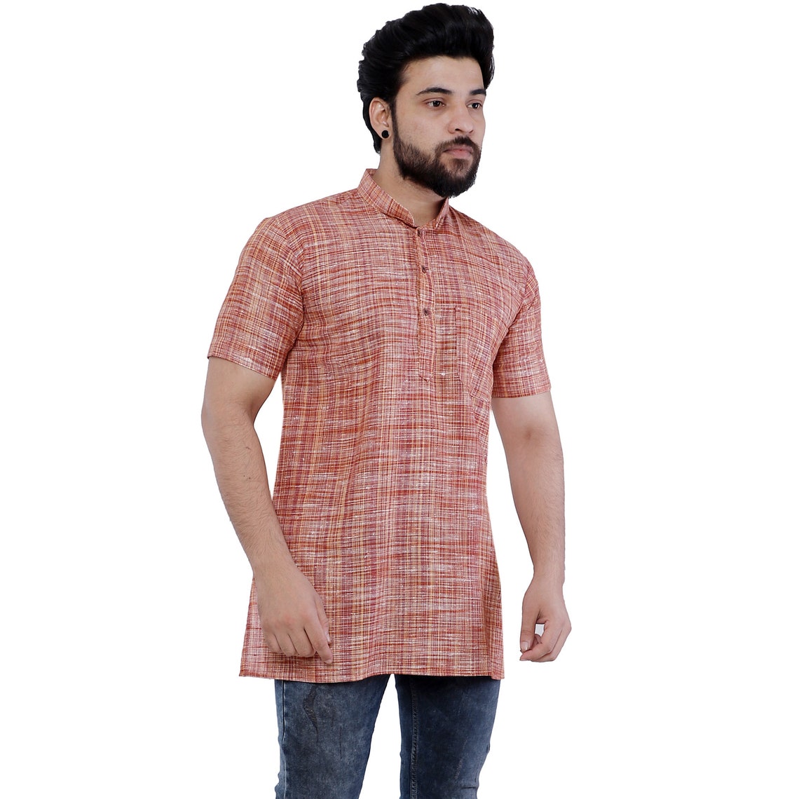Men's Indian Khadi Short Kurta Etsy