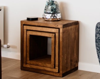 Rustic Nest Of Cube Tables - SOLID WOOD