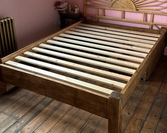 Handmade Chunky Wood Platform Bed Frame: Rustic Solid Wood