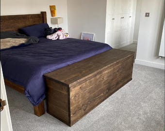 Handmade Rustic Solid Wood Ottoman: Blanket Storage Box
