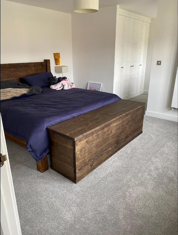 Handmade Rustic Solid Wood Ottoman: Blanket Storage Box