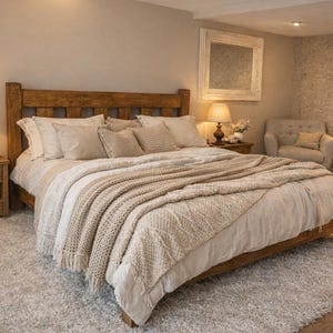Estructura de cama de madera maciza hecha a mano: estilo rústico campestre con MONTAJE GRATUITO en la entrega ¡OFERTA! imagen 1