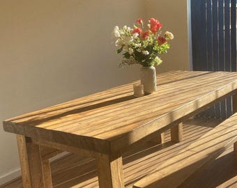 Wheelchair Accessible Dining Table: Handmade Solid Wood with Matching Benches