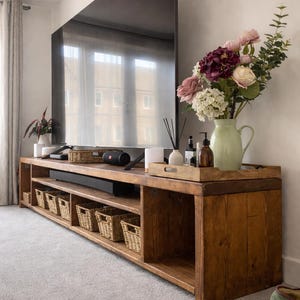Handmade Rustic Solid Wood TV Stand: Bespoke Media Center