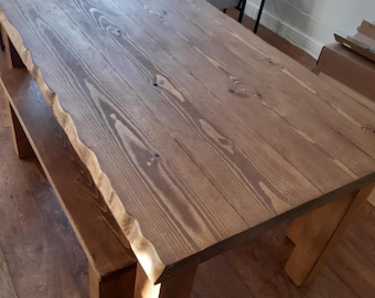 Handmade Live Edge Dining Table with Free Benches - Bespoke Solid Wood