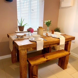 3" Thick Top Extra Chunky Table WITH 2 FREE BENCHES, Made to order.