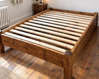 Handmade Chunky Wood Platform Bed Frame: Rustic Solid Wood