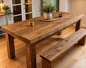 3" Thick Top Extra Chunky Table WITH 2 FREE BENCHES, Made to order.