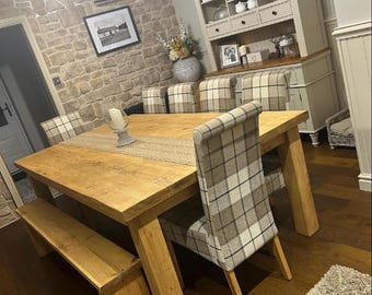 Handmade Rustic Solid Wood Dining Table & Bench Set