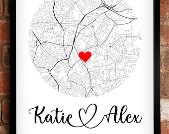 Personalised Map Print | New Home | First Date | Favourite Location | Newlywed | Anniversary | Birthday | Valentines | Gift