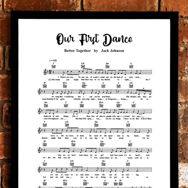 Personalised Song Sheet Print | First Dance | Favourite Song | Sheet Music | Lyrics | Newlywed | Anniversary | Birthday | Valentines | Gift