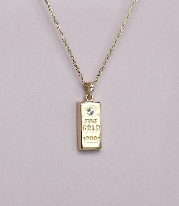 14K Gold Gold Bar Pendant Gold Ingot 