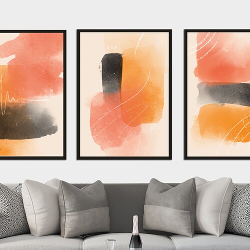 Orange and Grey Burnt Orange Abstract Art Wall Prints Home Etsy UK