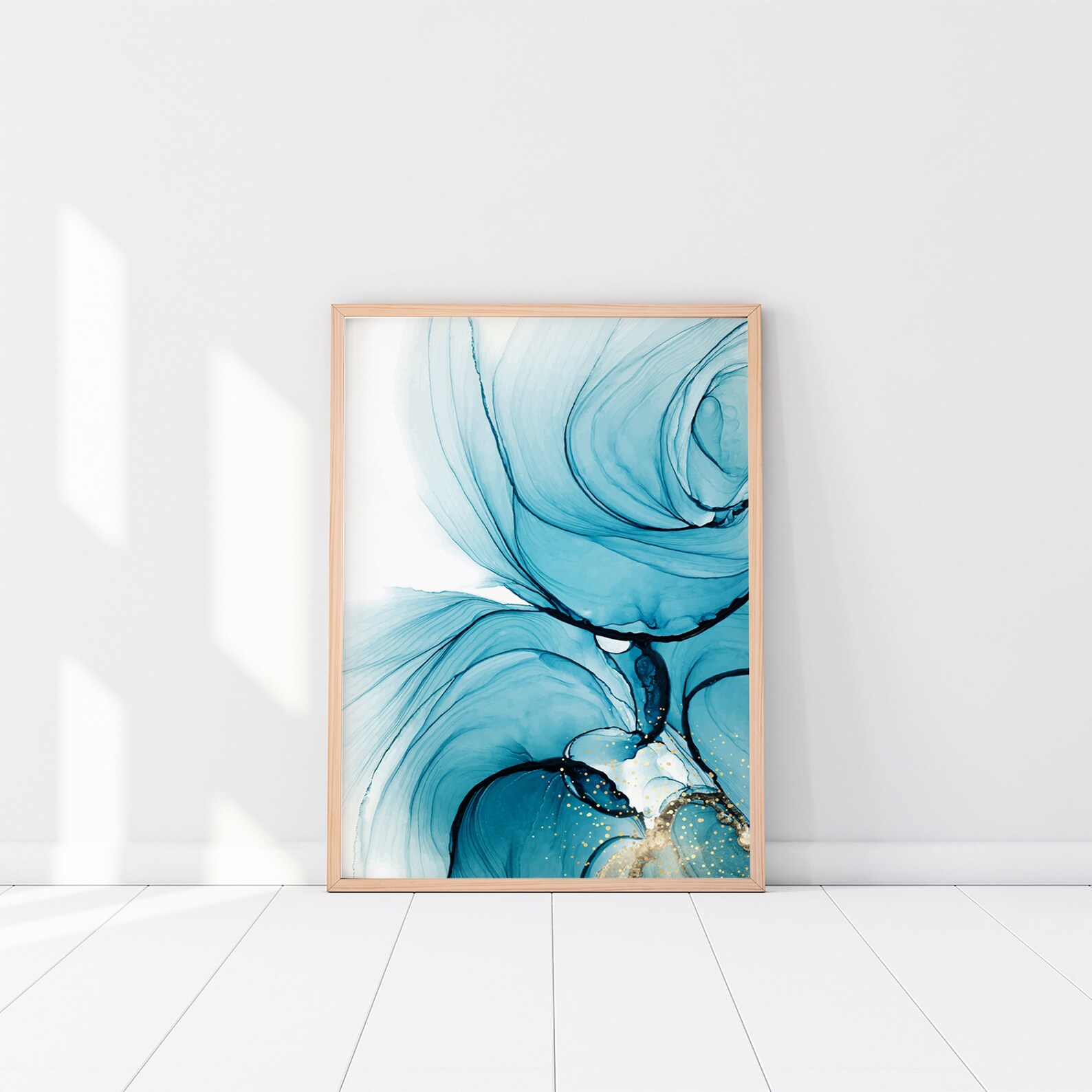 Teal Gold White Abstract Wall Art Abstract Marble Ocean Etsy