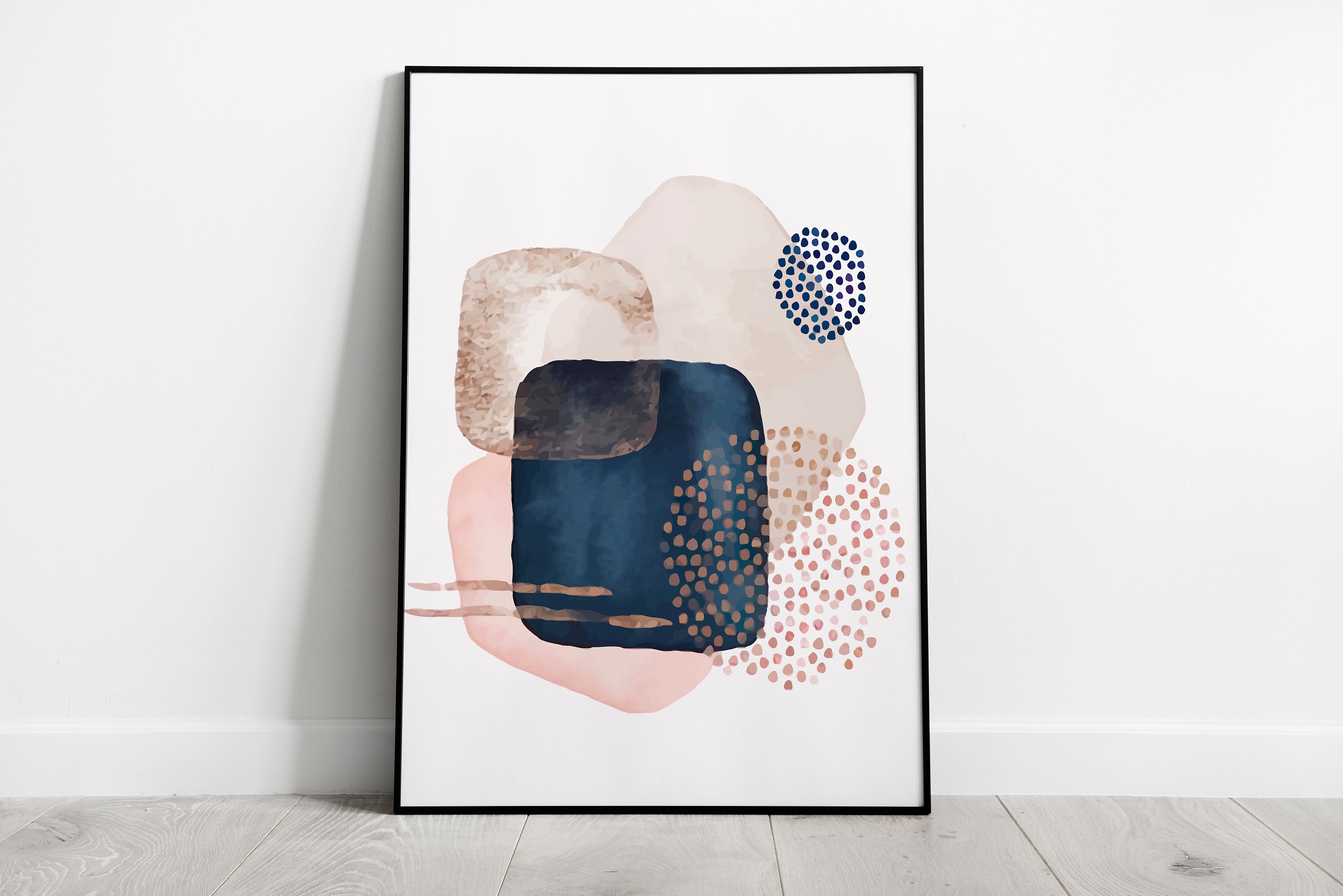 Pink and Navy Blue Abstract Prints Set of 3 Pink Wall Art Etsy
