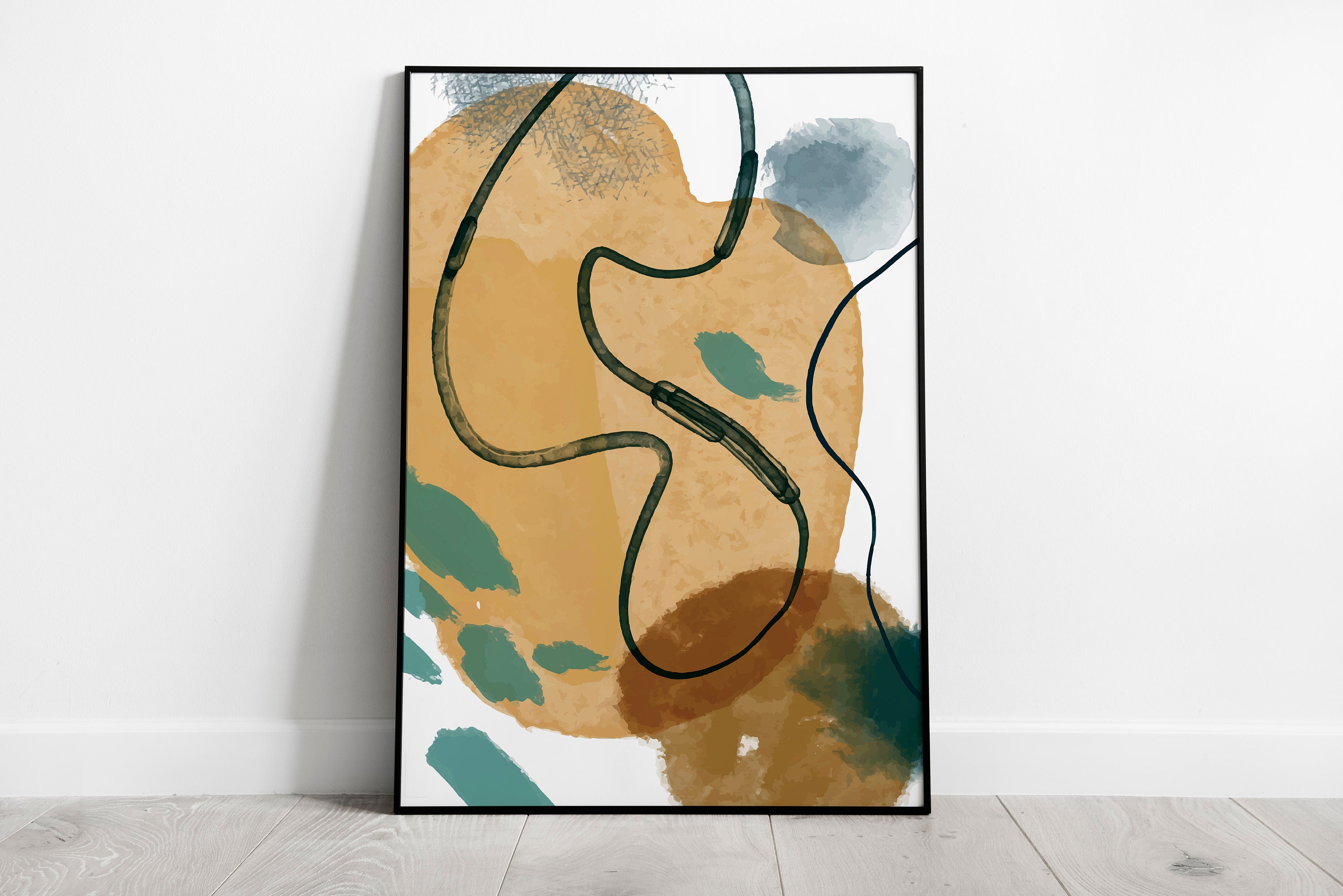 Set of 3 Teal and Burnt Orange Abstract Prints Wall Art Etsy UK