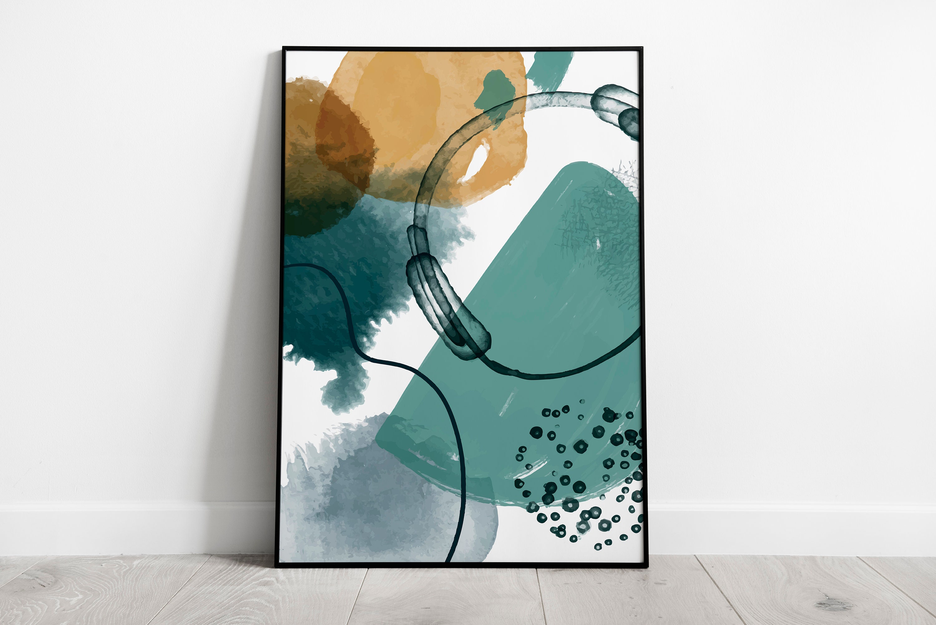Set of 3 Teal and Burnt Orange Abstract Prints Wall Art - Etsy UK