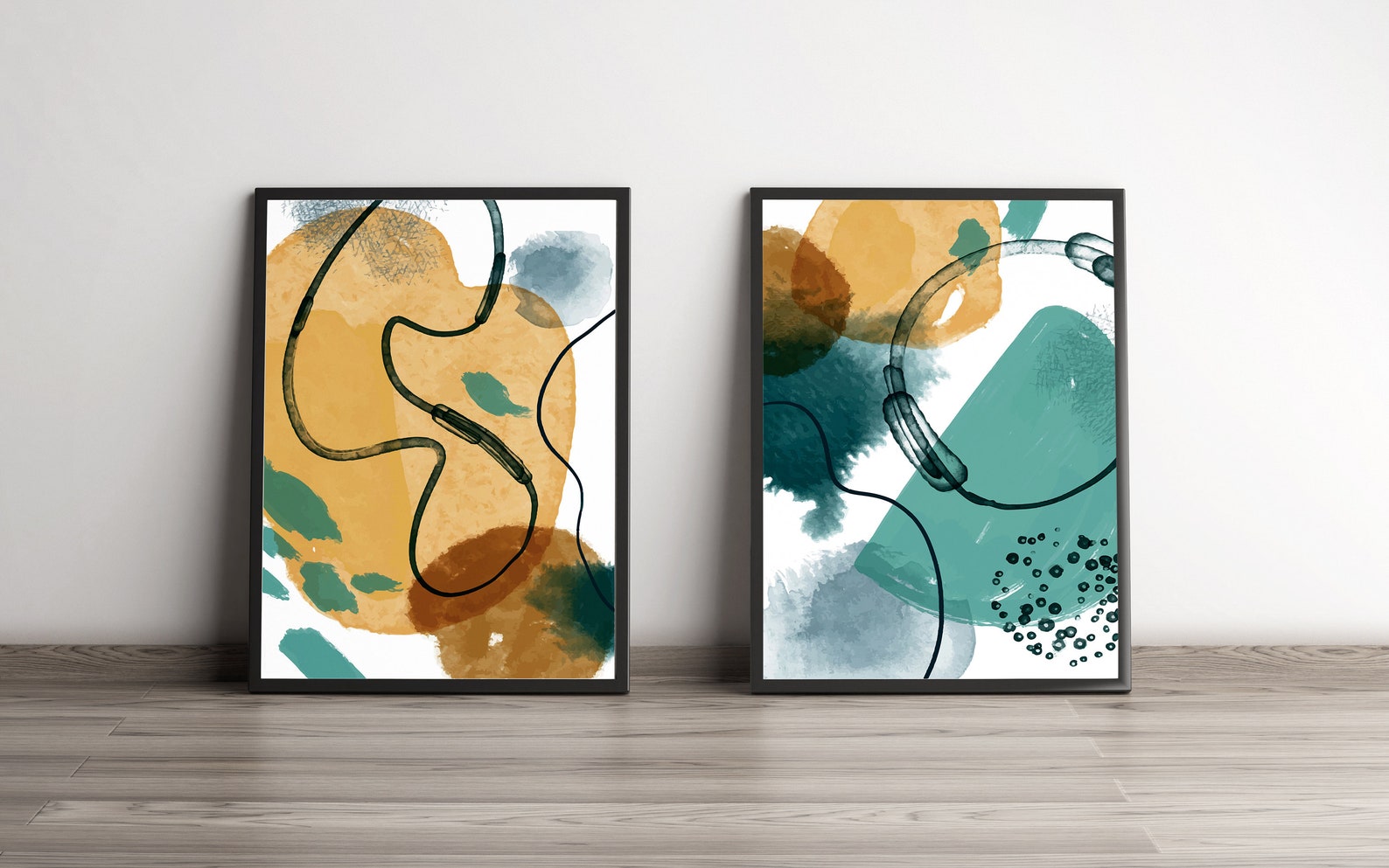 Set of 3 Teal and Burnt Orange Abstract Prints Wall Art Etsy UK