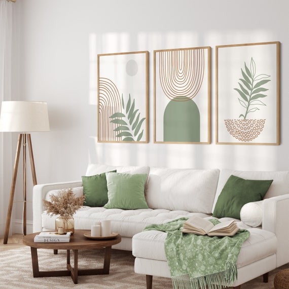 Boho Wall Art Print Set of 3 Botanical Leaves Large Frame Etsy