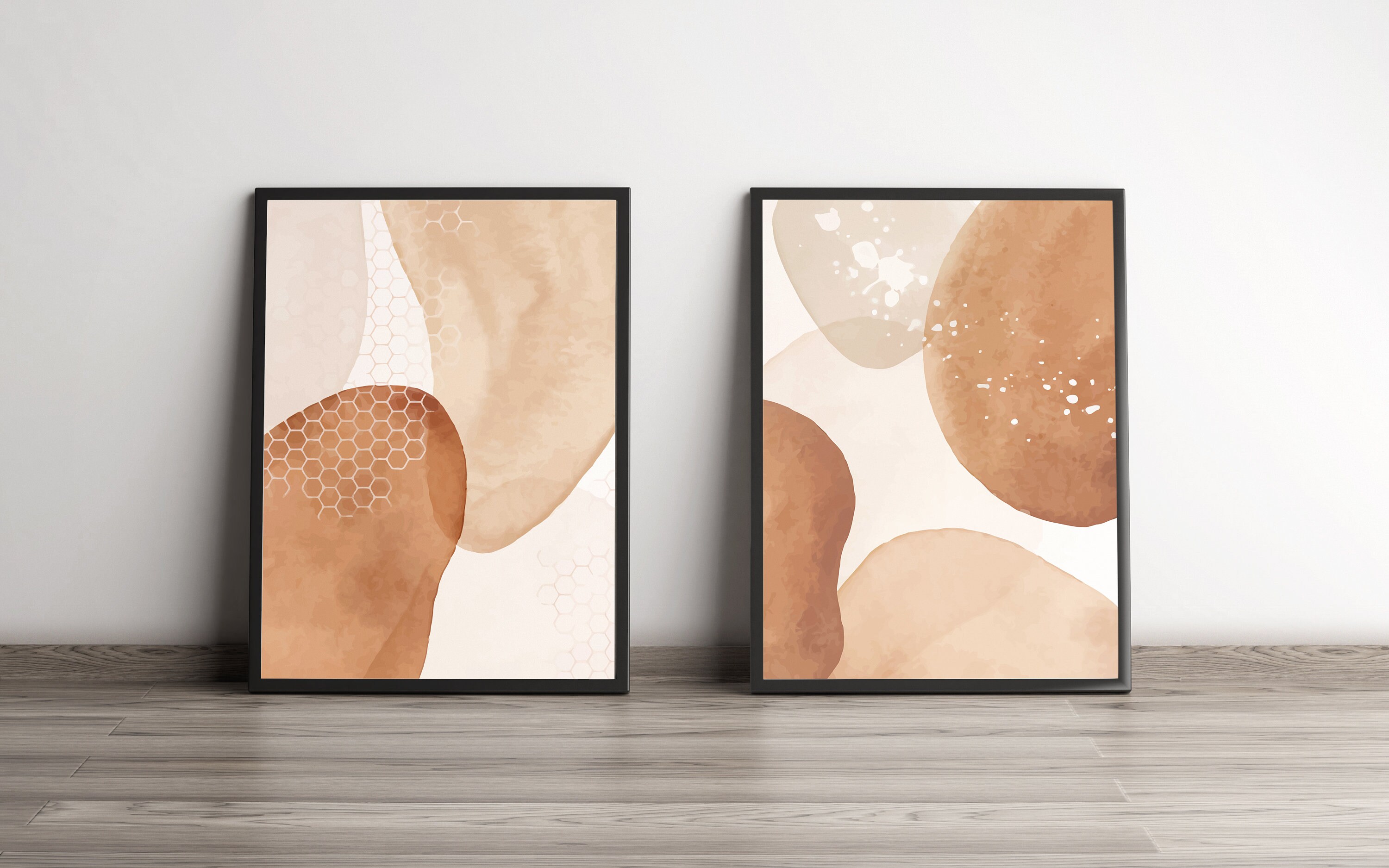 Brown and Beige abstract Prints Set of 3 Framed Wall Art Etsy