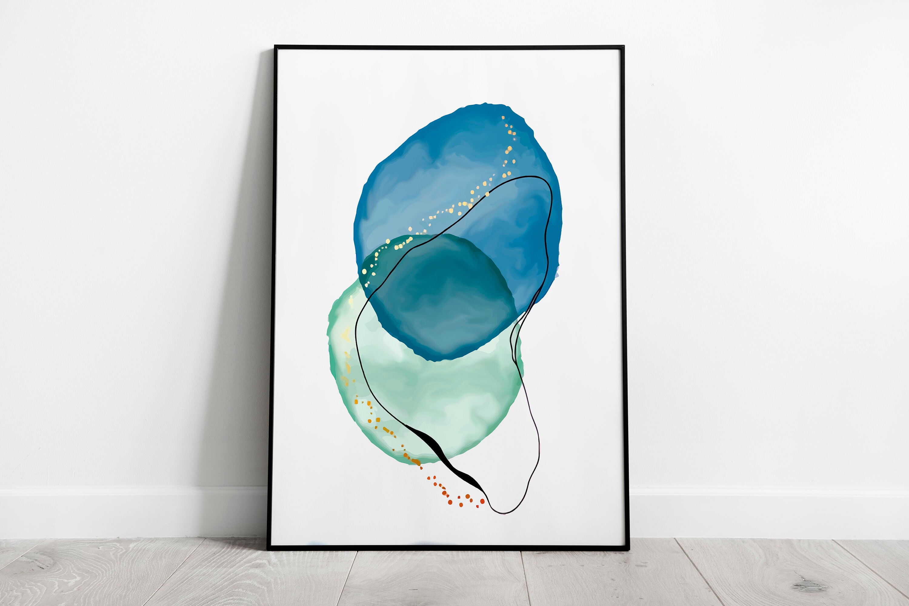 Orange and Teal abstract Prints Set of 3 Framed Wall Art Etsy