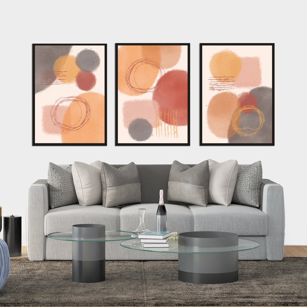 Set of 3 Burnt Orange and Red Abstract Prints Wall Decor Etsy UK