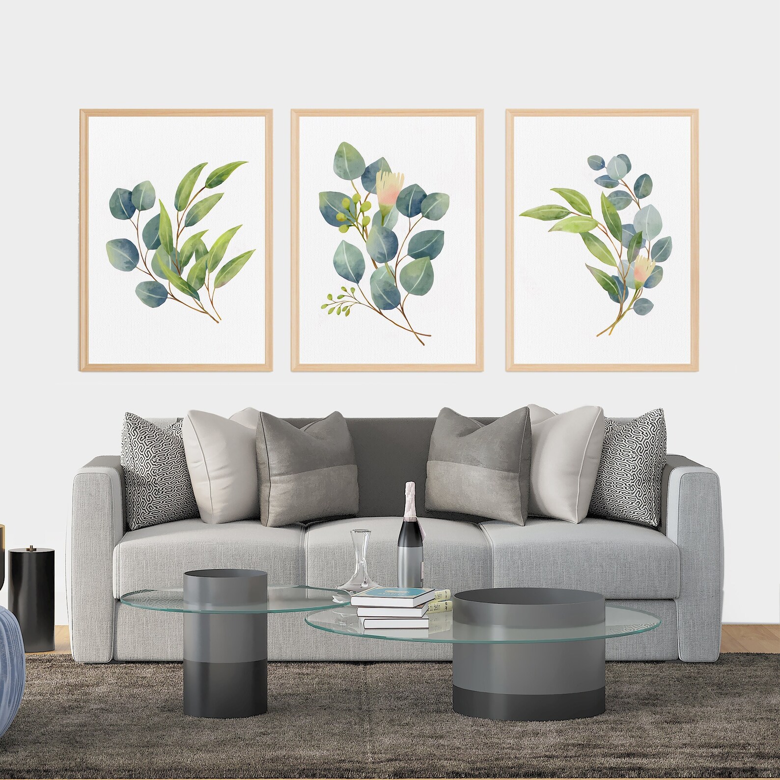 Eucalyptus Leaf Wall Art Print Set of 3 Botanical Wall Art Etsy