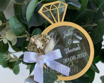 Ring shape magnet wedding favors, transparent ring gift for guests, unique wedding gift with dried flowers
