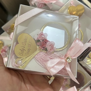 Luxury Mirror Favors with Box ,Personalized Quinceañera Favor,Gold Mirror with rose gold  flowers,Sweet 16 gift,Birthday Guest Favor