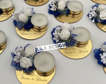 Personalized Wedding Candle Gift: Acrylic Mirror, Tulle Flower Favor