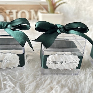 Personalized candy wedding box favors,Candy box favors with mirror,Henna day box gift for guests,Emerald Green wedding favors,luxury box