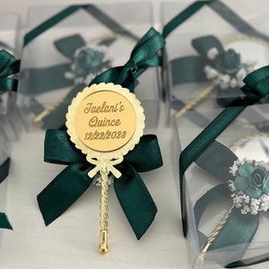 Personalized Mirror Favors: Emerald Green Flower, Quinceañera, Sweet 16