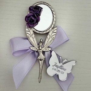 Personalized Quinceanera metal mirror favors,Lilac Butterfly Quinceanera mirror tag,Sweet 16 birthday gift,Sweet 15 favors,Angel hand mirror