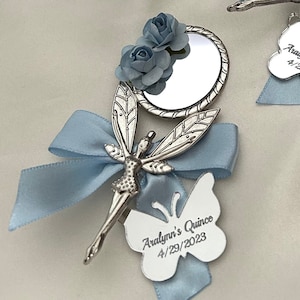 Personalized Quinceanera metal mirror favors,Blue Quinceanera favors,Sweet 16 birthday gift,Sweet 15 favors,Angel hand mirror