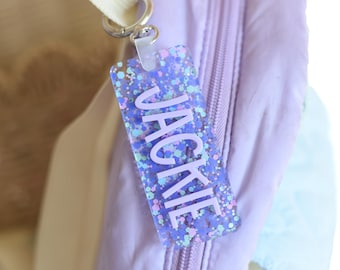 Personalized Name Keychain: Backpack Name Tag, Diaper Bag Name Tag, Girls Backpack Tag, Boys Name Tag, Acrylic Lunchbox Name Tag