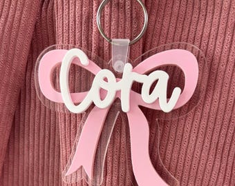 Custom Bow Keychain - Bow Name Tag, Bow Name Keychain, Custom Name Keychain, Girls Gifts, Gifts For Her, Kids Backpack Name Tag, Purse Charm