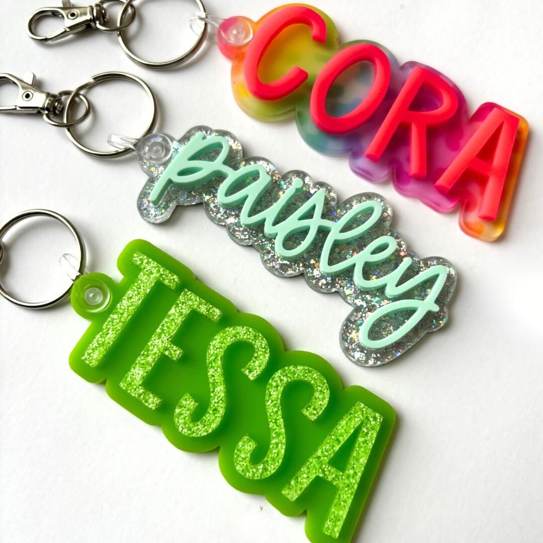Acrylic Name Tag Keychain 3D Name Keychain, Name Keychain, Diaper Bag