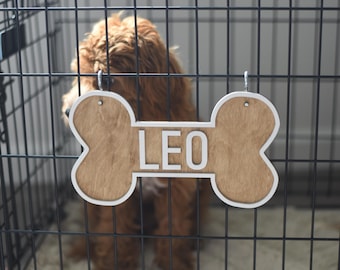 Personalized Dog Bone Name Sign: Dog Crate Decor, Name Crate Sign, Pet Name Sign, Puppy Name Crate Sign, Dog Crate Tag, Dog Wood SIgn