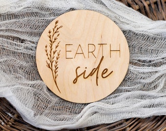 Earth Side Baby Announcement - Earth Side Sign, Modern Birth Announcement Plaque, Newborn Photo Prop, Baby Announcement Sign, Fresh 48