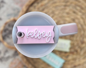 Customer Tumbler Name Tag - 30oz or 40oz Tumbler Name Tag, Acrylic Name Plate, Pastel Name Topper, Tumbler Name Plate