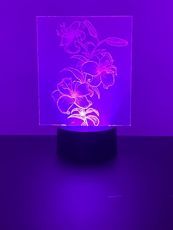 LED Light up Base With Flower Engraved Acrylic Sign Etsy