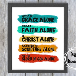 5 Solas Print Download, The Five Solas, Reformation Truths, Bible Wall Art, Scripture Print, Gospel Art, Digital Download, Christian Gift