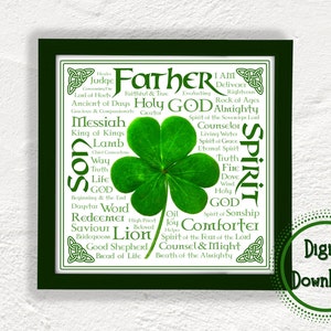 Trinity Print, Names of God, Shamrock Bible Verse Digital Download, Christian Artwork, Wall Art, Celtic Decor, Trinity Print, Baptism Gift