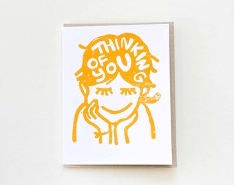 Thinking of You - Greeting Card — handprinted linocut Card