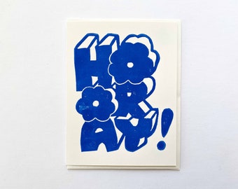 Hooray! - Greeting Card — handprinted linocut Card Active