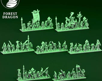 Fanteria goblin incappucciata dell'esercito di orchi e goblin (10 mm o 15 mm, Warmaster Revolution) di Forest Dragon