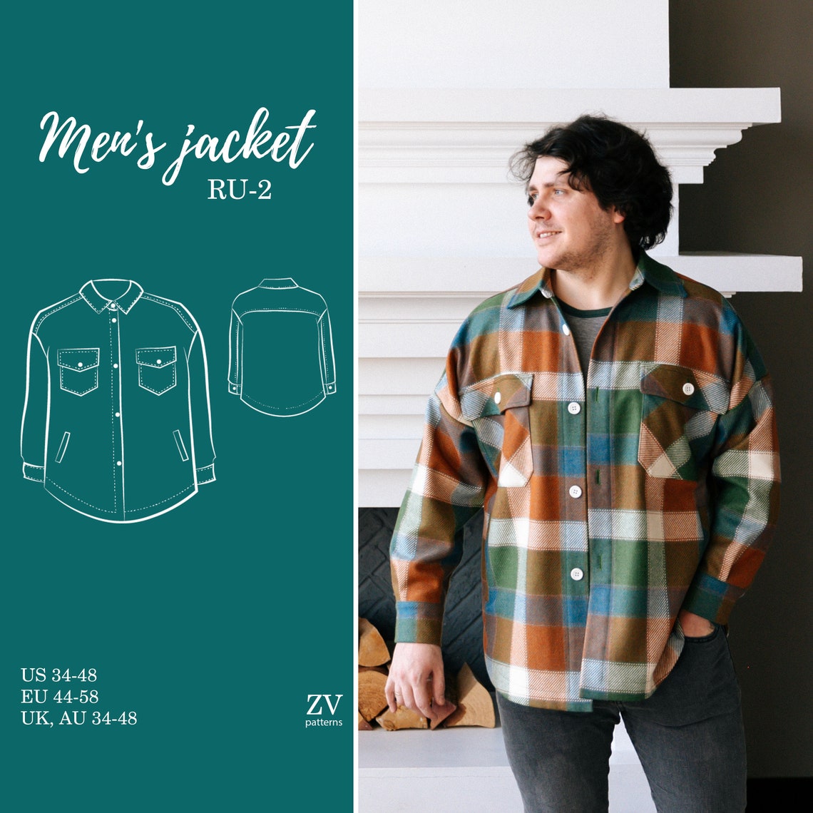 Men's jacket shirt shacket coat sewing patterns pdf Etsy