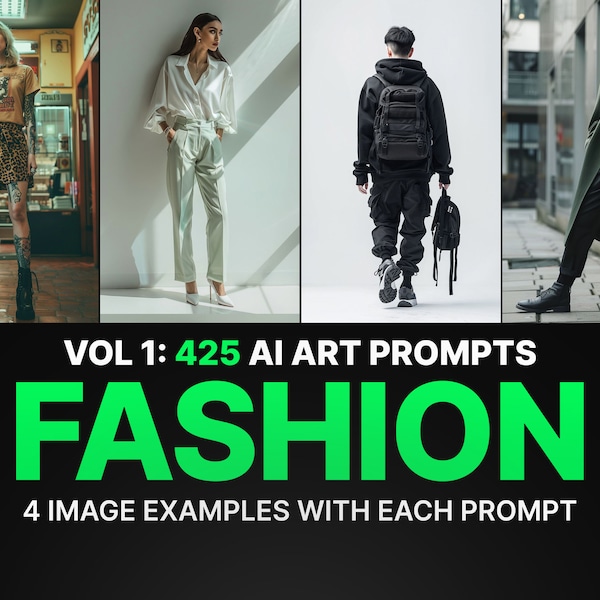 425 Ai Art Prompts for Fashion | Midjourney Prompts, Dall e, Stable Diffusion, Bundle, Apparel, Clothing, Winter, Summer, Style, Trends