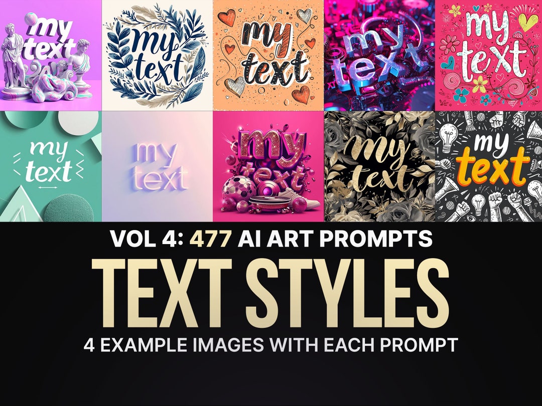 477 Midjourney Prompts for Text Styles: Vol 4 Ai Art, Prompt, Dall E ...