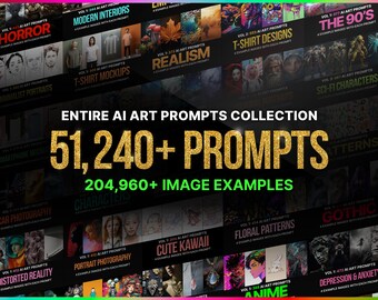 51,240+ Ai Art Prompts All Access Pass | Midjourney Prompts, Dall-e Prompts, Stable Diffusion, Discount, Realism, Prompt Bundle, Styles